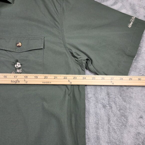 Vintage Disney World Shirt Mens L Green Mickey Mouse Embroidered Camp Button Up - Picture 8 of 9